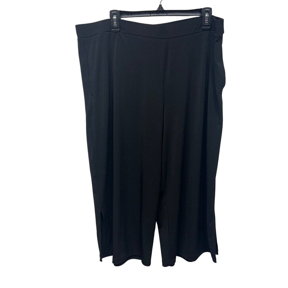 Susan Graver Womens Black Wide-Leg Pull-On Pants liquid knit XL